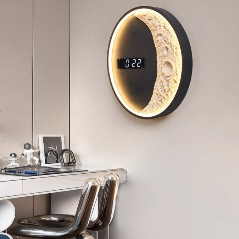 Futuristic LED Wall Light Moon & Astronaut Design with Integrated Clock