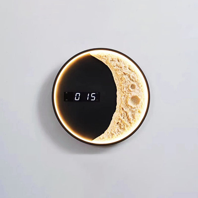 Futuristic LED Wall Light Moon & Astronaut Design with Integrated Clock