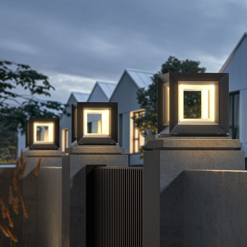Modern Outdoor Lantern Solar Garden Light Metal LED Cube Light