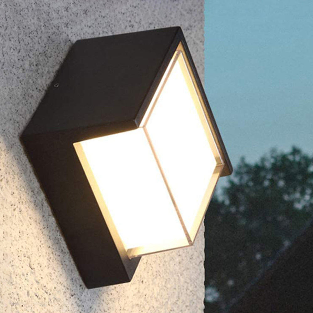Contemporary Square Outdoor Wall Light Black Metal with Acrylic Shade