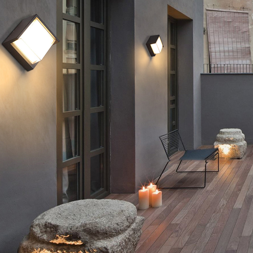 Contemporary Square Outdoor Wall Light Black Metal with Acrylic Shade