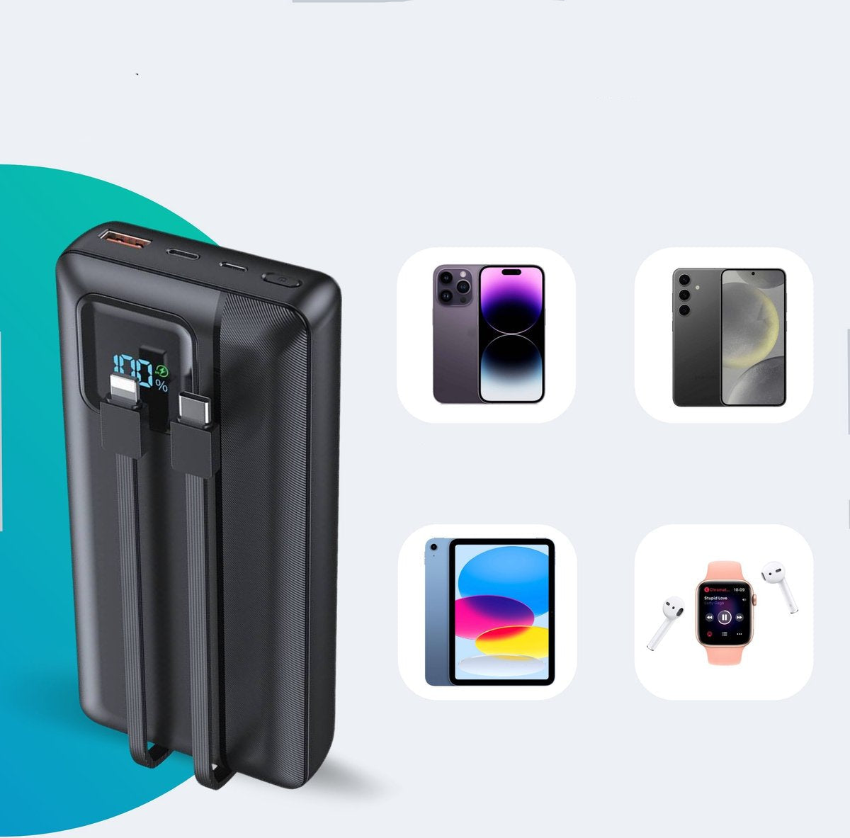 Portable power bank with built-in cables