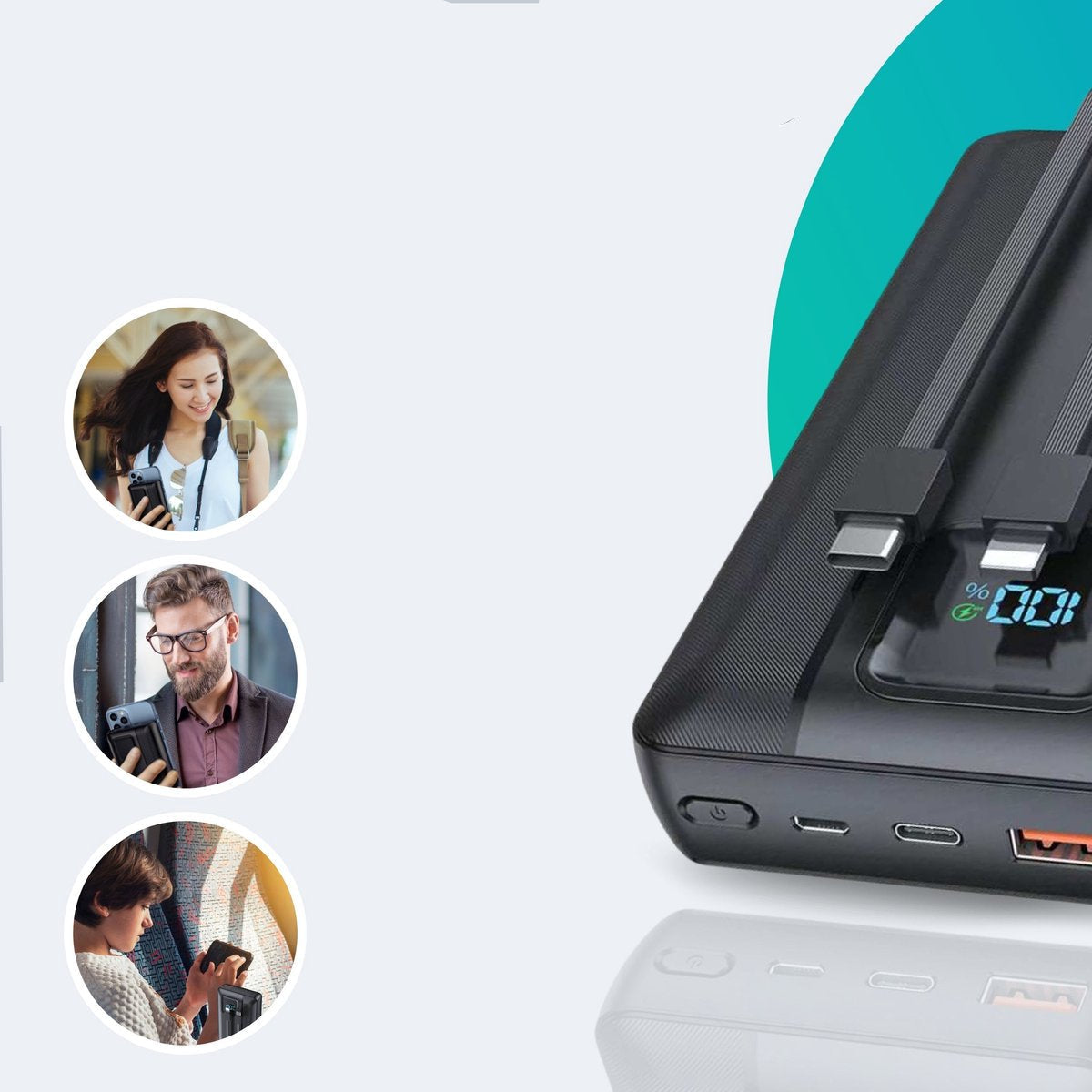 Portable power bank with built-in cables