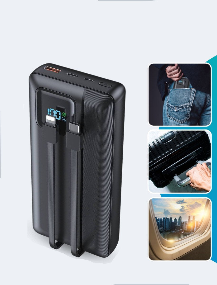 Portable power bank with built-in cables