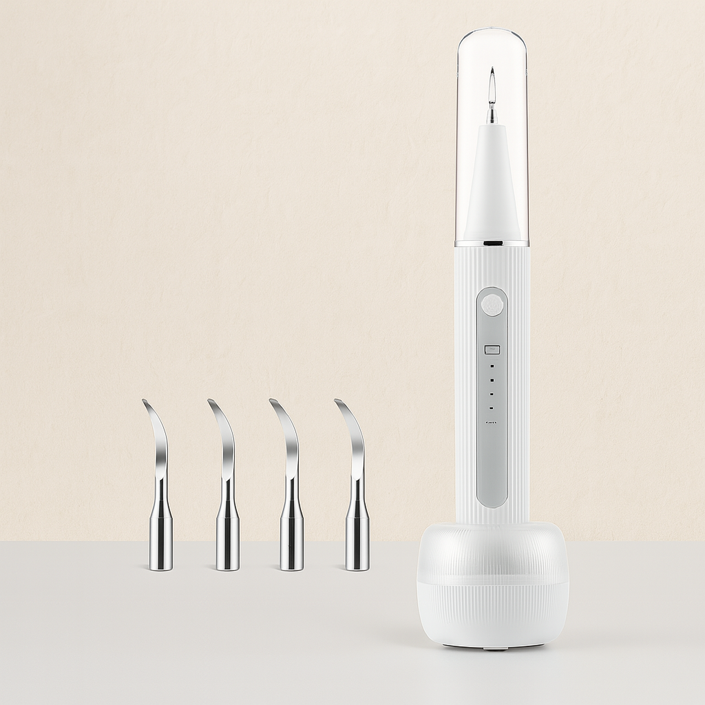 Ultrasone tooth cleaner with LED light and precision attachments