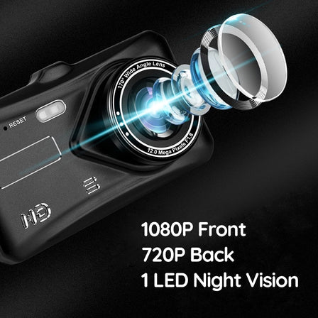 Dual Wireless Dash Camera Set with Full HD Recording and Wide Angle Lens