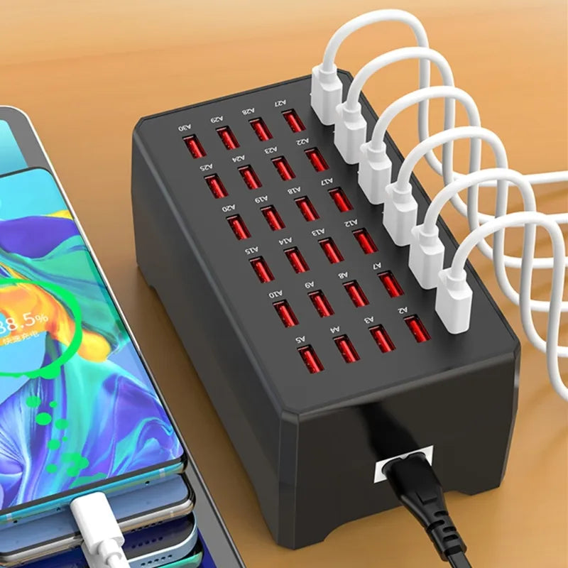 USB Power Hub 30-Port Fast Charging Station for Multiple Devices