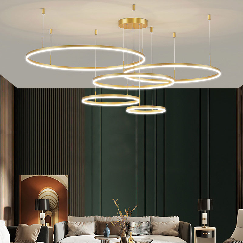 Modern Ring Pendant Light Elegant Black & Gold Metal Design