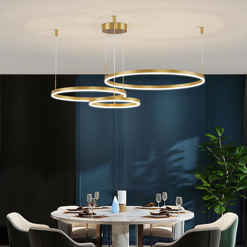 Modern Ring Pendant Light Elegant Black & Gold Metal Design
