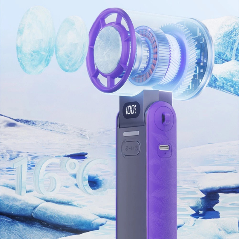 Foldable rechargeable cooling fan with digital display