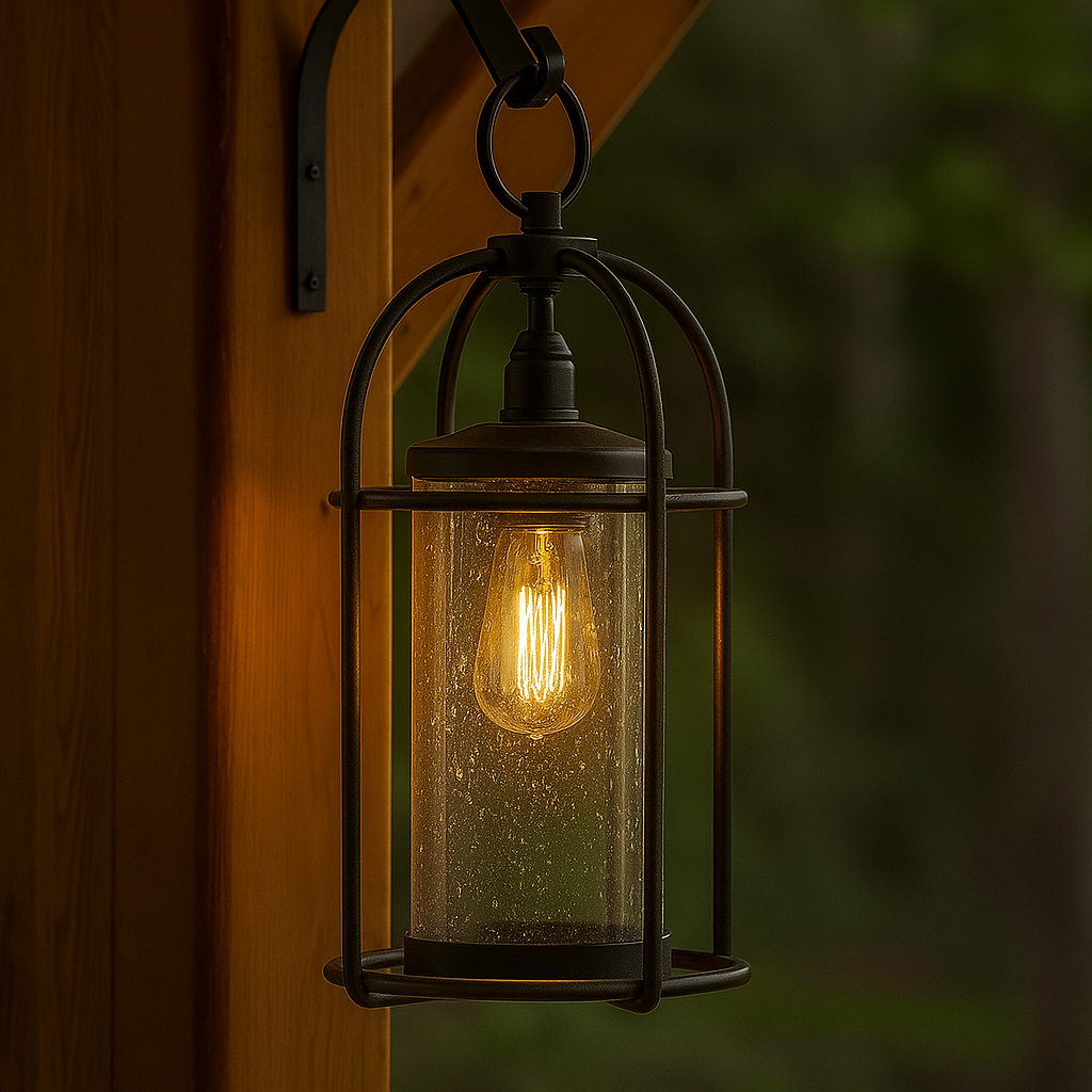 Solar lantern with bell glass and metal frame