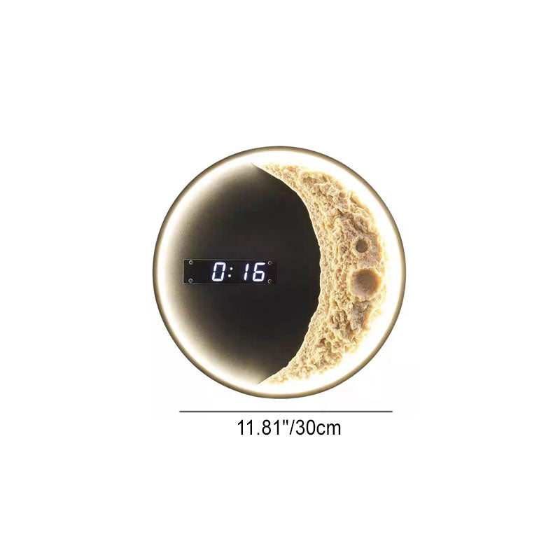 Futuristic LED Wall Light Moon & Astronaut Design with Integrated Clock