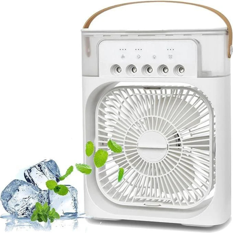Portable table fan with air cooling and night light