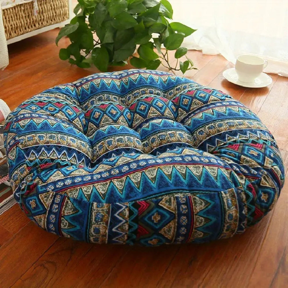 Floral Boho Round Cushion Supportive Seating Pillow for Living Spaces