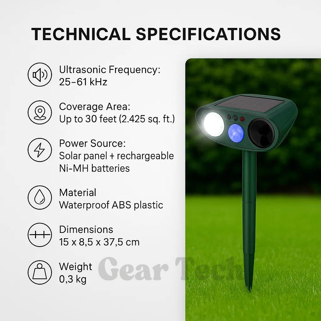 Garden Ultrasonic Rabbit Repeller Solar Powered Outdoor Pest Deterrent