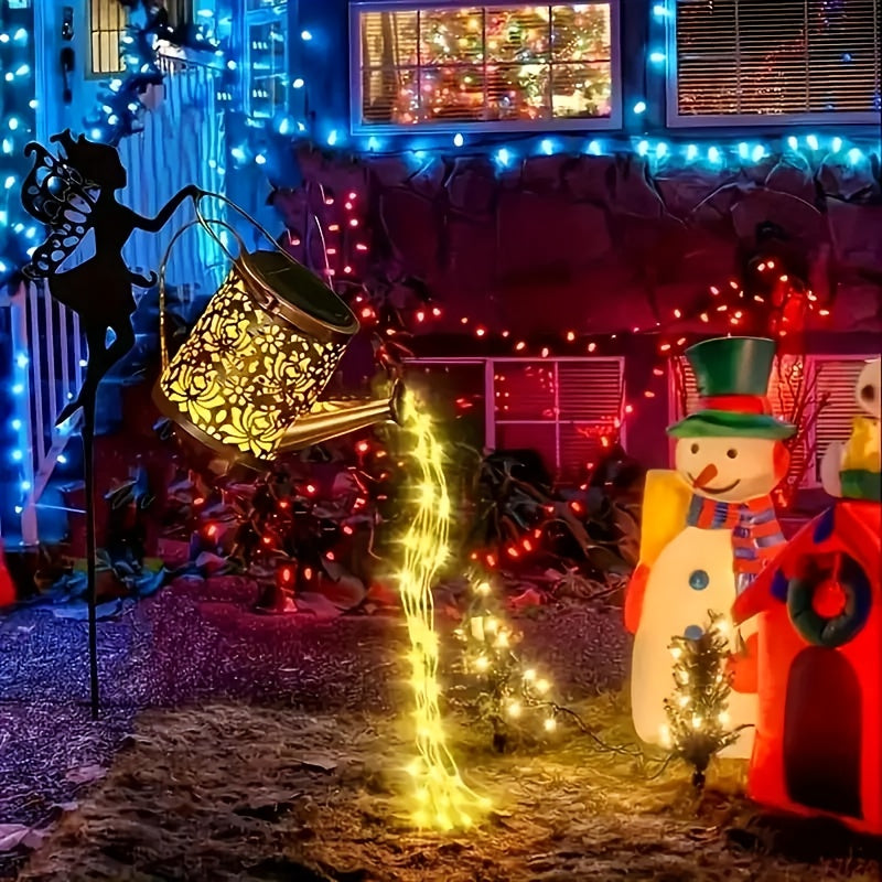Sun lamp watering can with fairy light – angel design, waterfall garland & automatic sensor