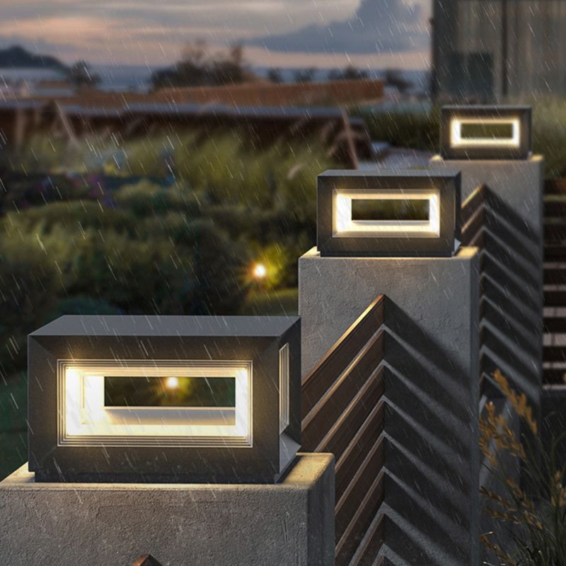Modern Outdoor Lantern Solar Garden Light Metal LED Cube Light