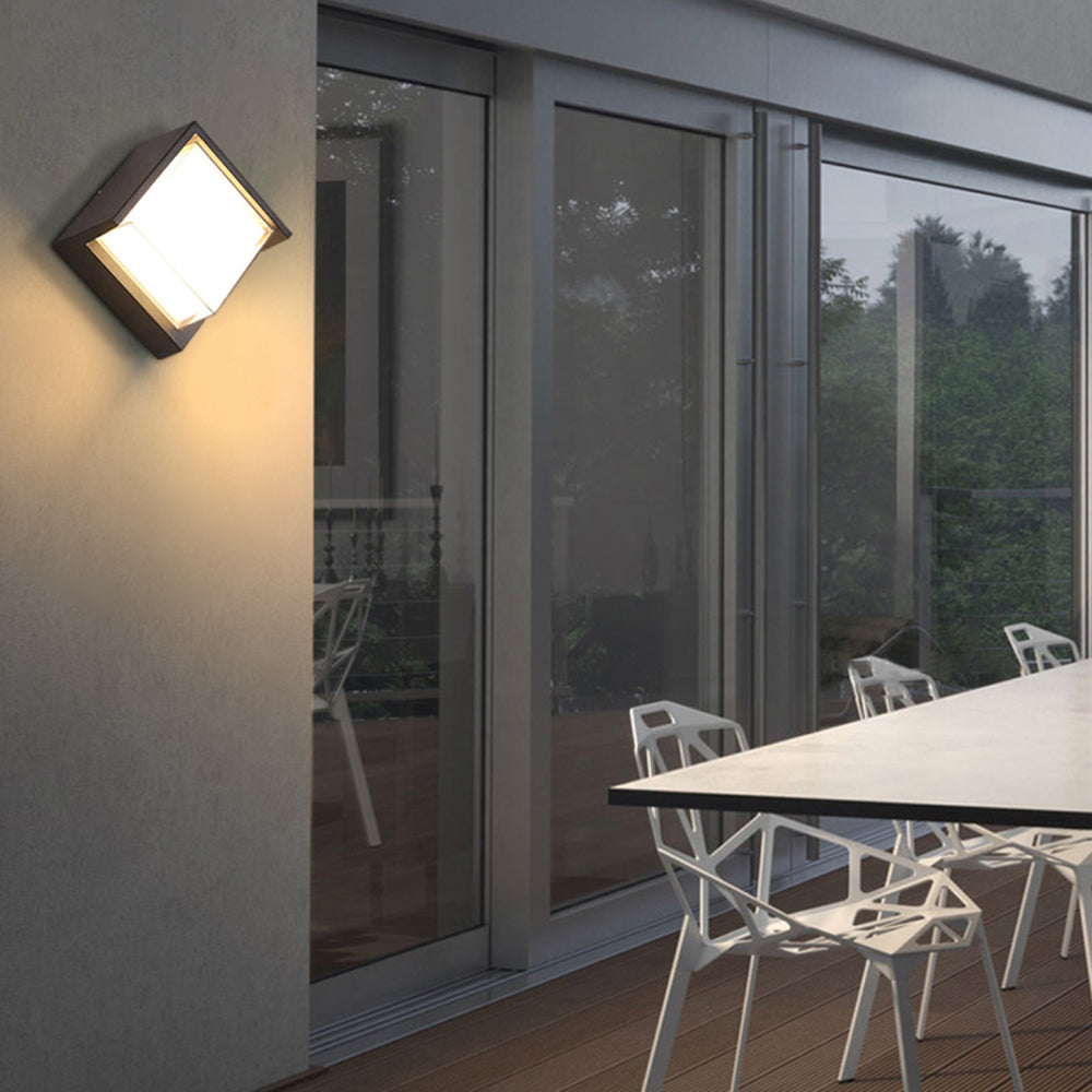 Contemporary Square Outdoor Wall Light Black Metal with Acrylic Shade