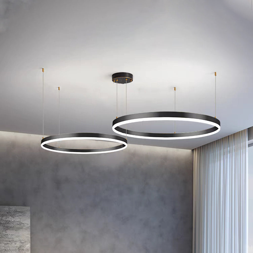 Modern Ring Pendant Light Elegant Black & Gold Metal Design