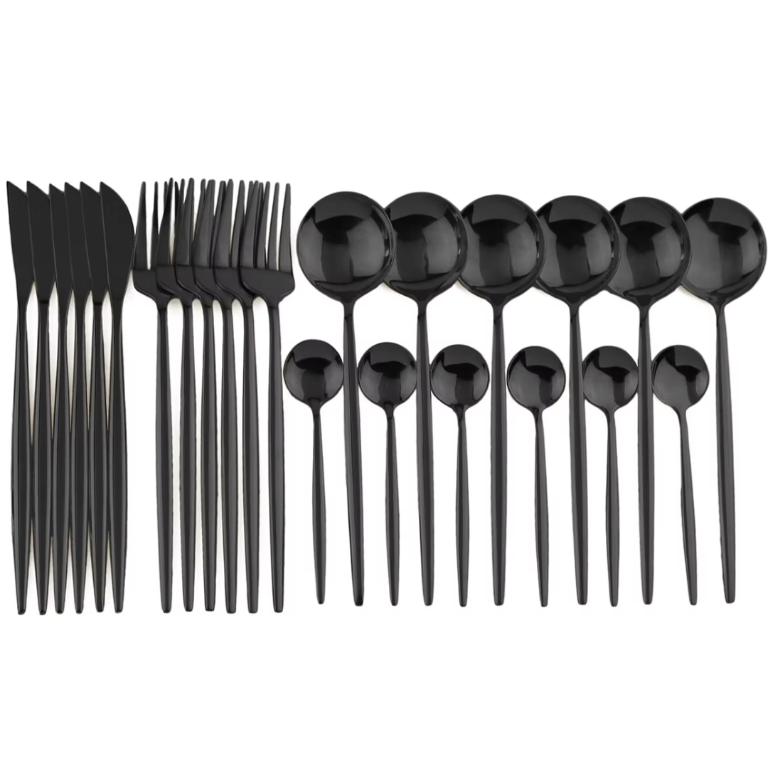 24-Piece Black Cutlery Set for Everyday Dining