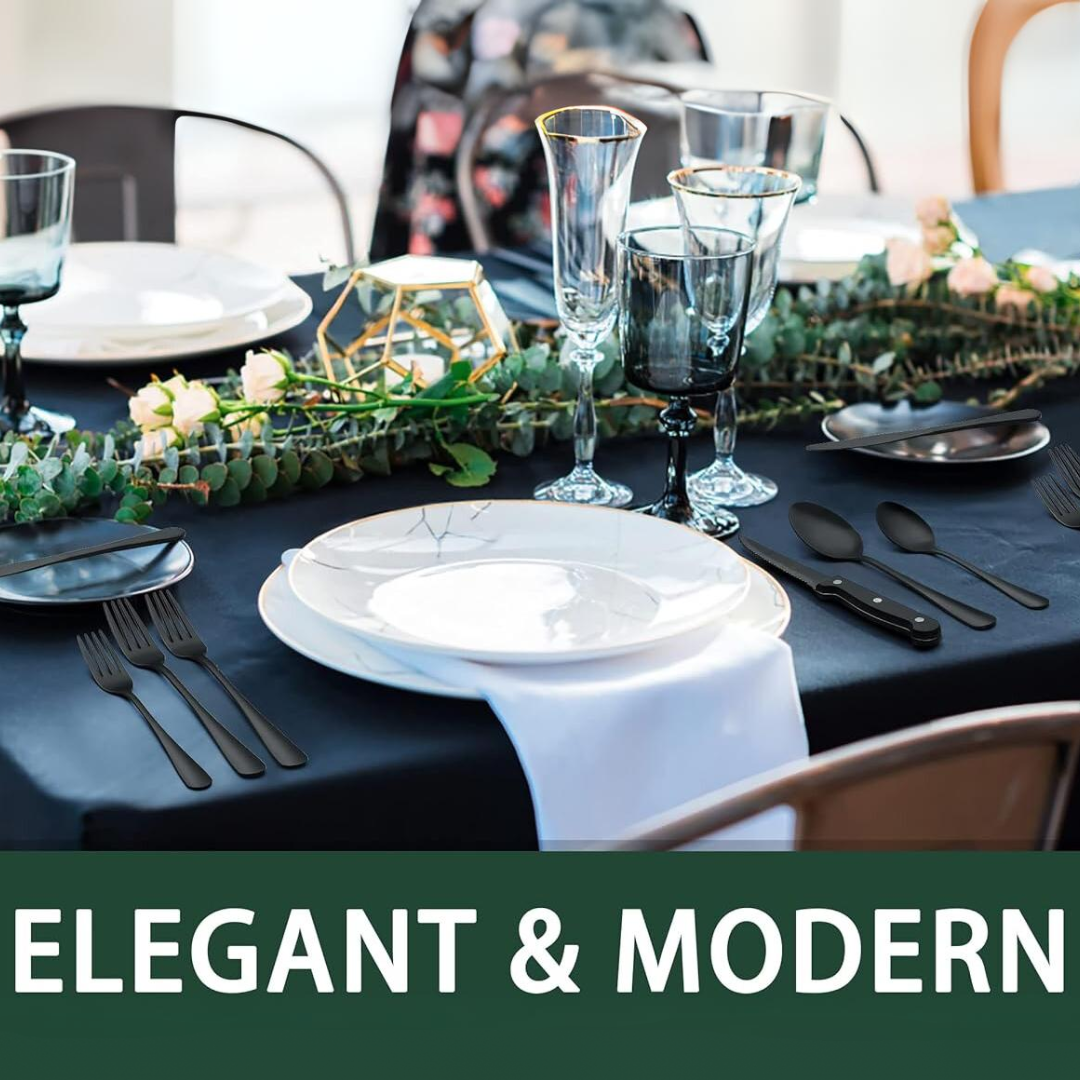 24-Piece Black Cutlery Set for Everyday Dining