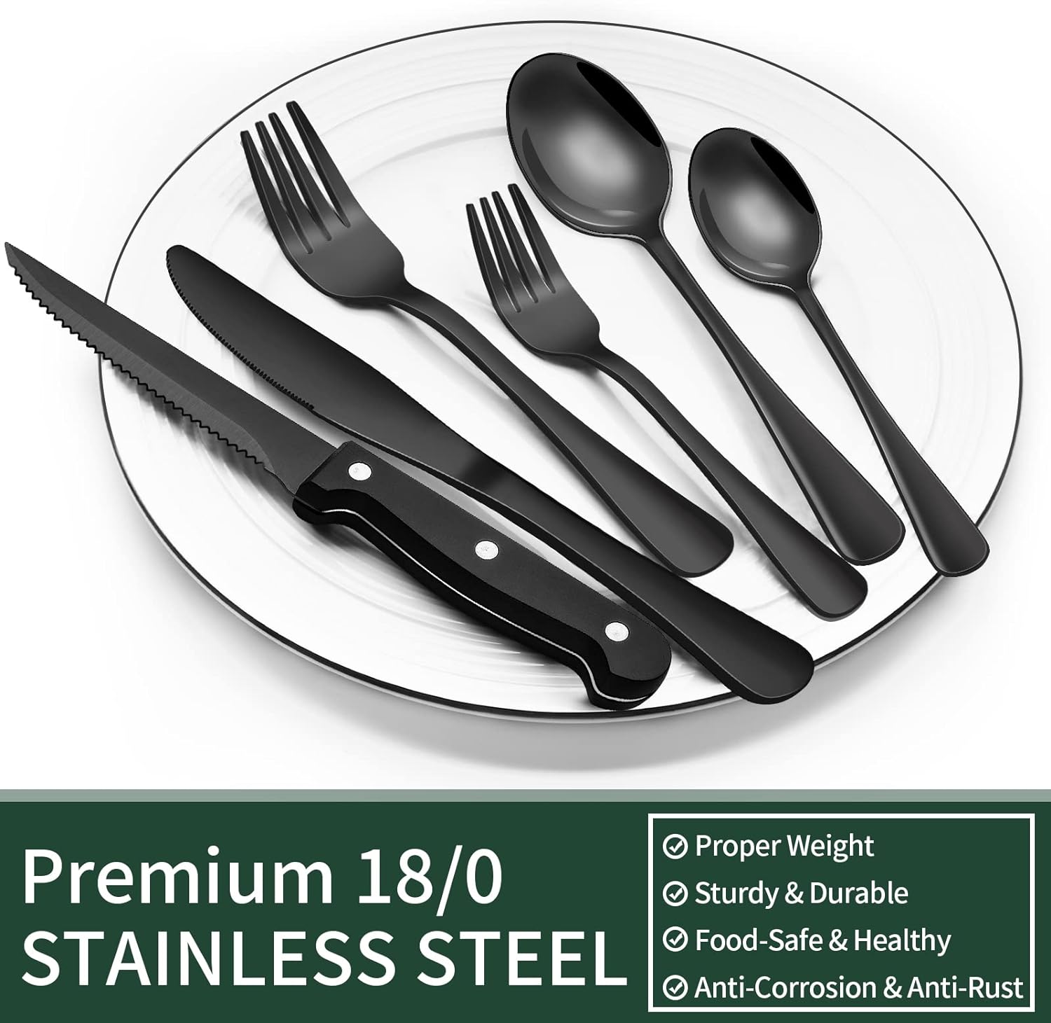 24-Piece Black Cutlery Set for Everyday Dining