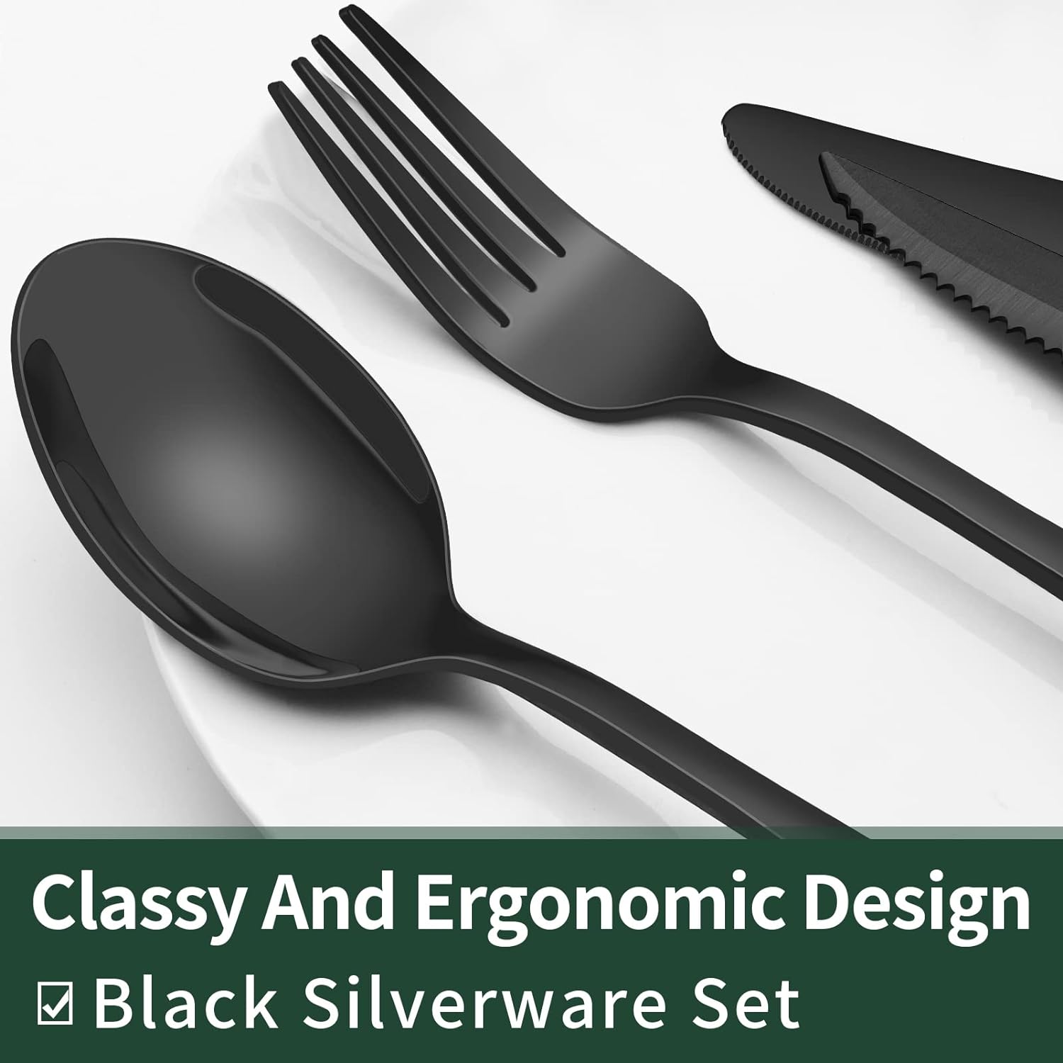 24-Piece Black Cutlery Set for Everyday Dining