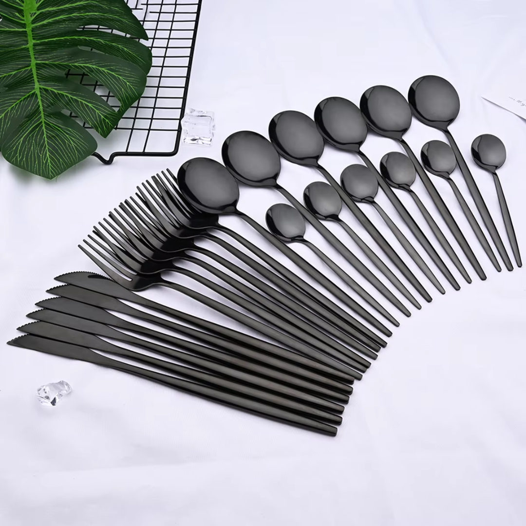 24-Piece Black Cutlery Set for Everyday Dining