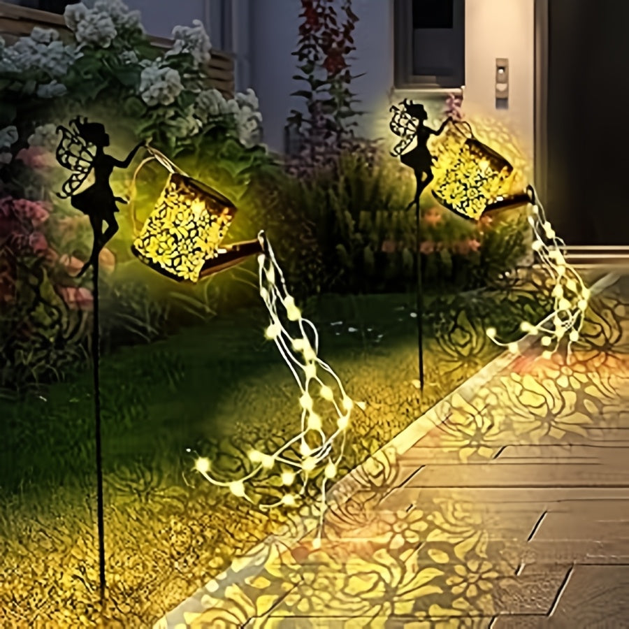 Sun lamp watering can with fairy light – angel design, waterfall garland & automatic sensor