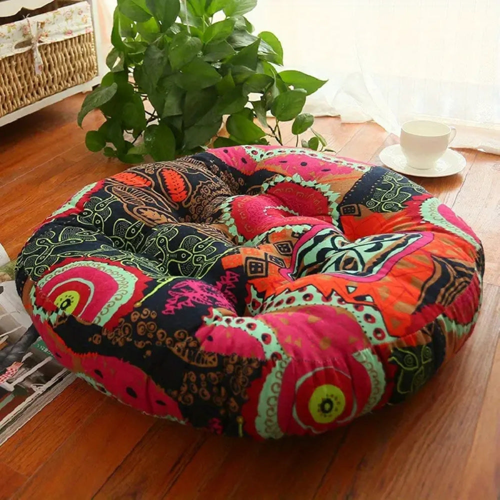 Floral Boho Round Cushion Supportive Seating Pillow for Living Spaces