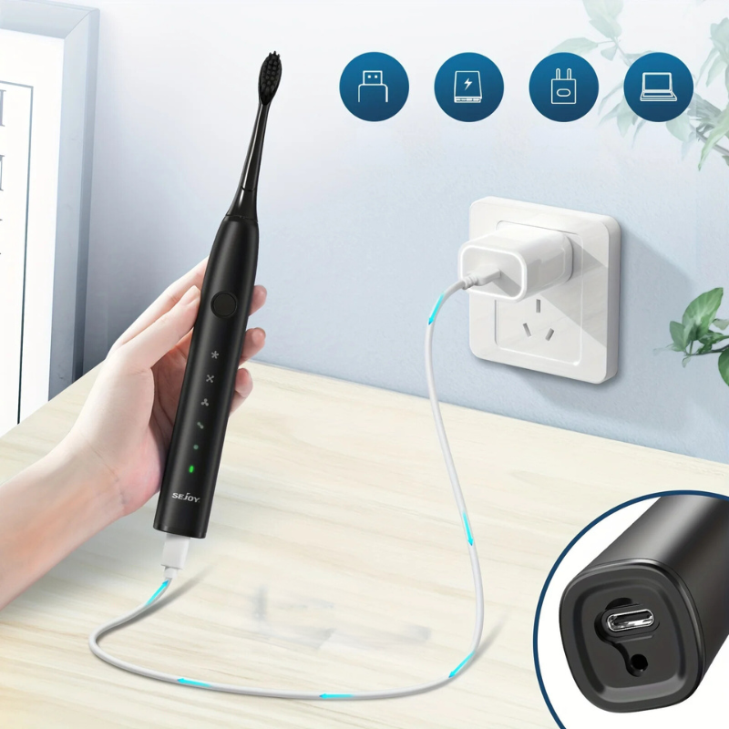 Rechargeable sonic toothbrush with soft replacement brushes