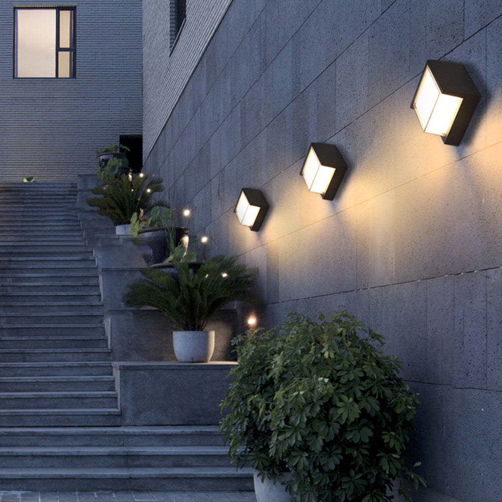 Contemporary Square Outdoor Wall Light Black Metal with Acrylic Shade