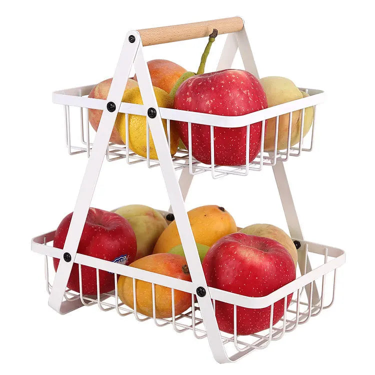 Fruitcascade 3-layer metal fruit basket with wooden handle