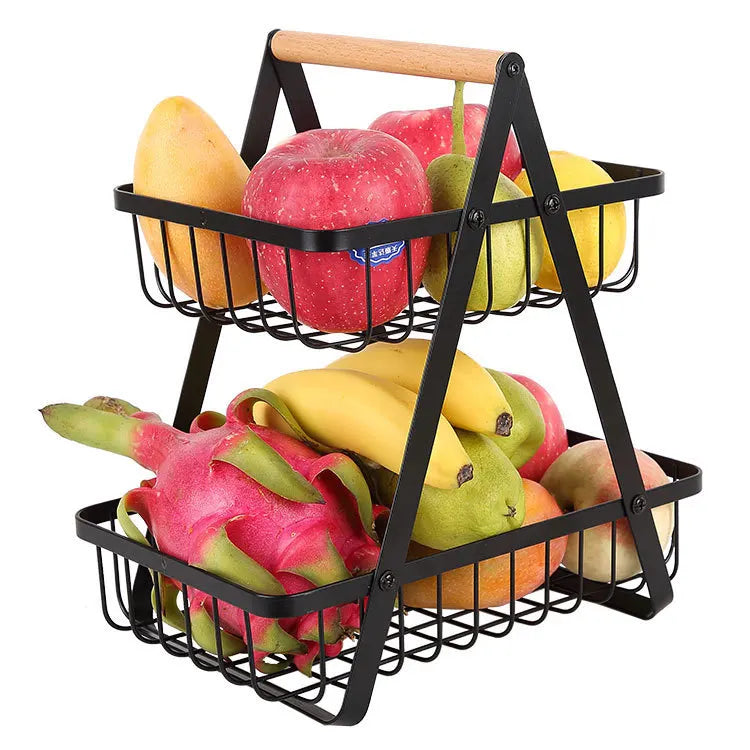Fruitcascade 3-layer metal fruit basket with wooden handle