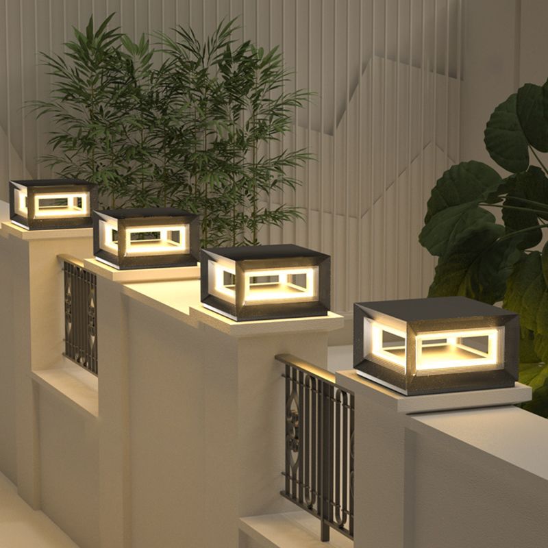Modern Outdoor Lantern Solar Garden Light Metal LED Cube Light