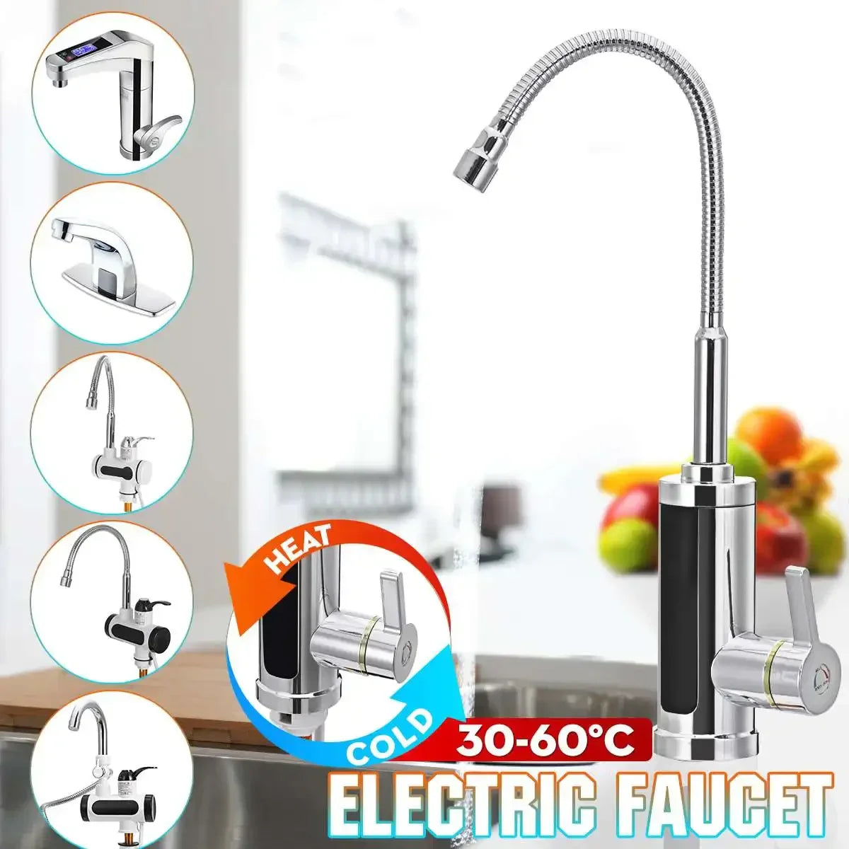 Instant Hot Water Kitchen Tap 3000W Rapid-Heating Electric Mixer