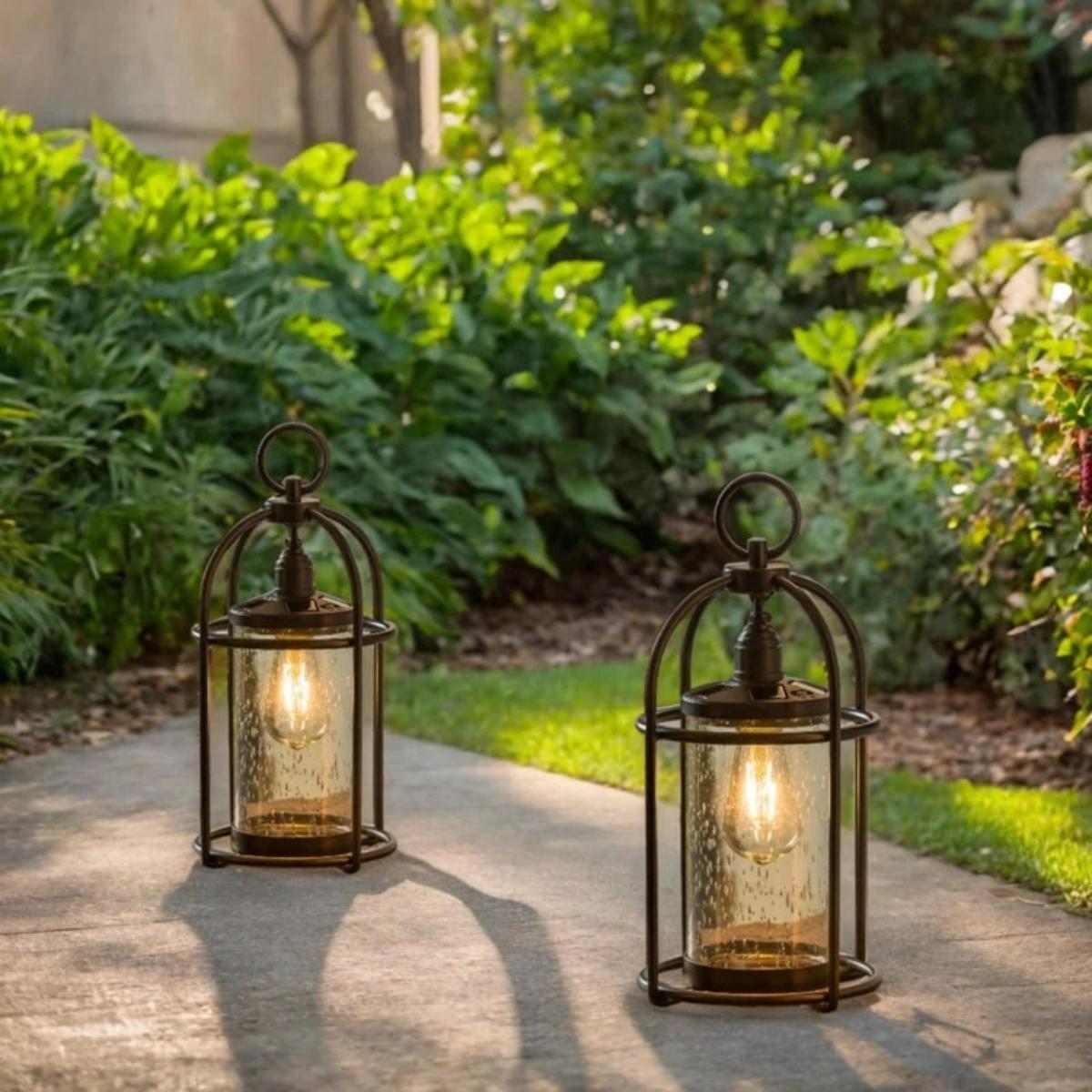 Solar lantern with bell glass and metal frame