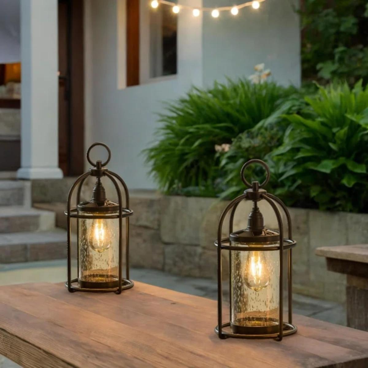 Solar lantern with bell glass and metal frame