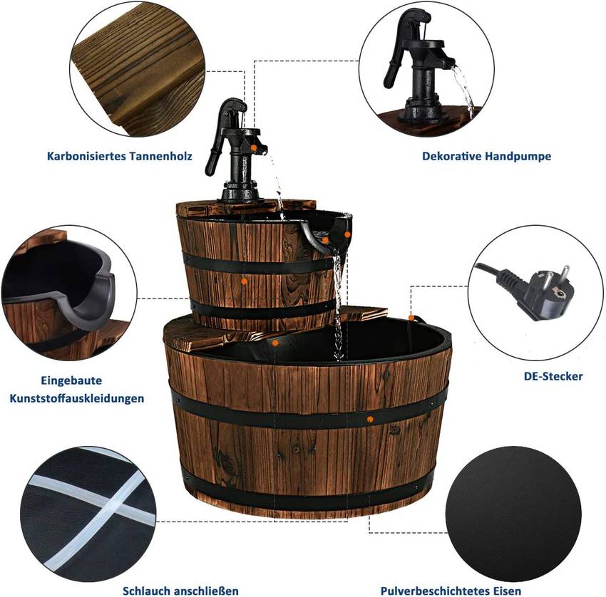 Houten Tuinfontein met Handpomp