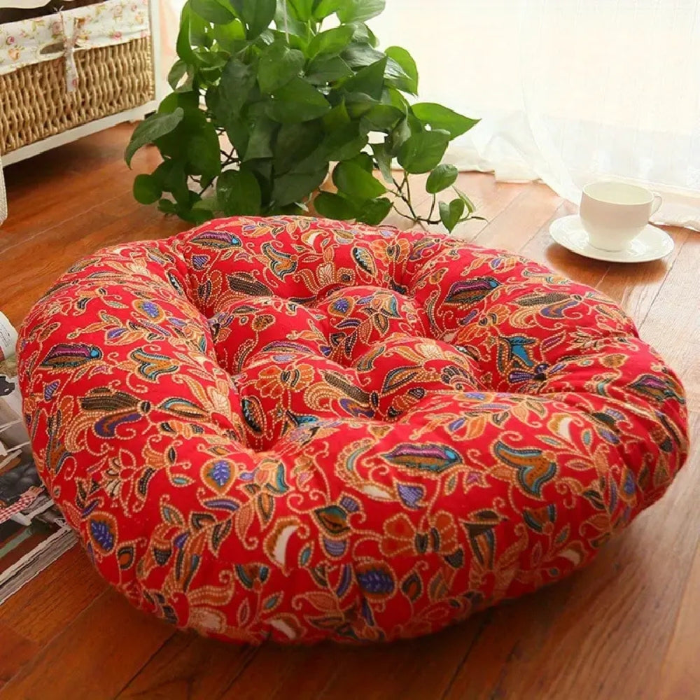 Floral Boho Round Cushion Supportive Seating Pillow for Living Spaces