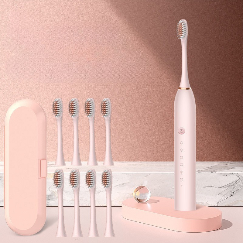 Rechargeable sonic toothbrush with soft replacement brushes