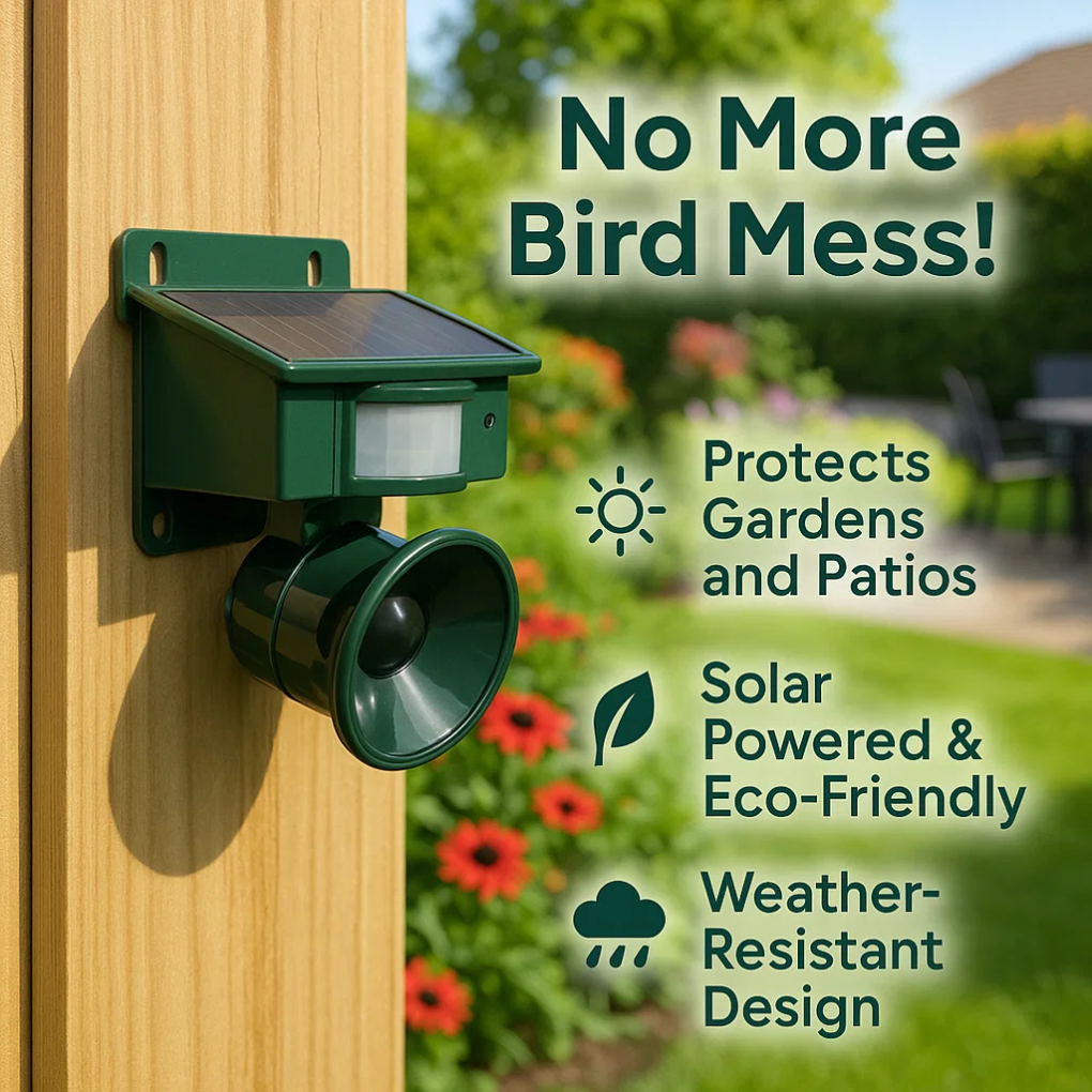 Solar Motion Bird Scarer Intelligent Sound & Ultrasonic Deterrent for Pigeons and Crows