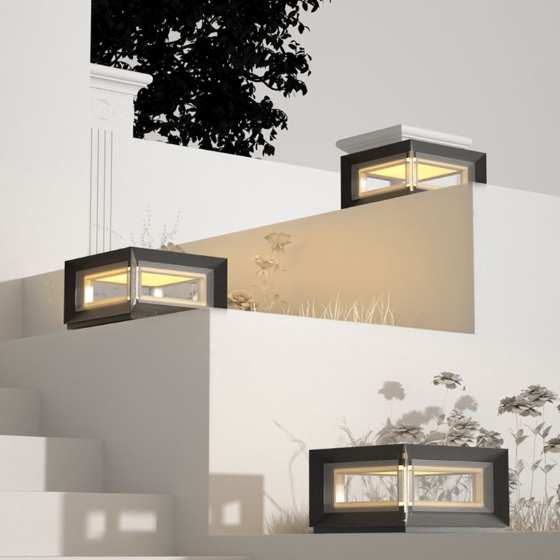 Modern Outdoor Lantern Solar Garden Light Metal LED Cube Light