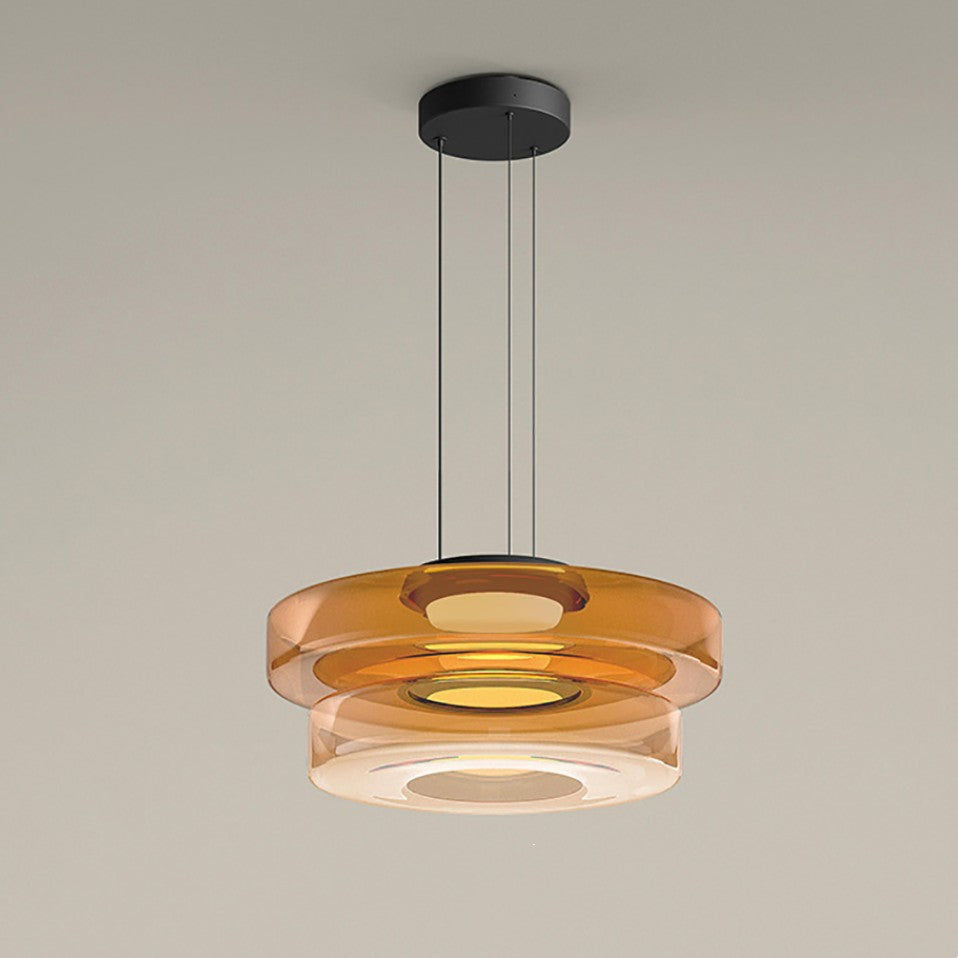Layered Glass Living Room Pendant Light with Modern Halo Design
