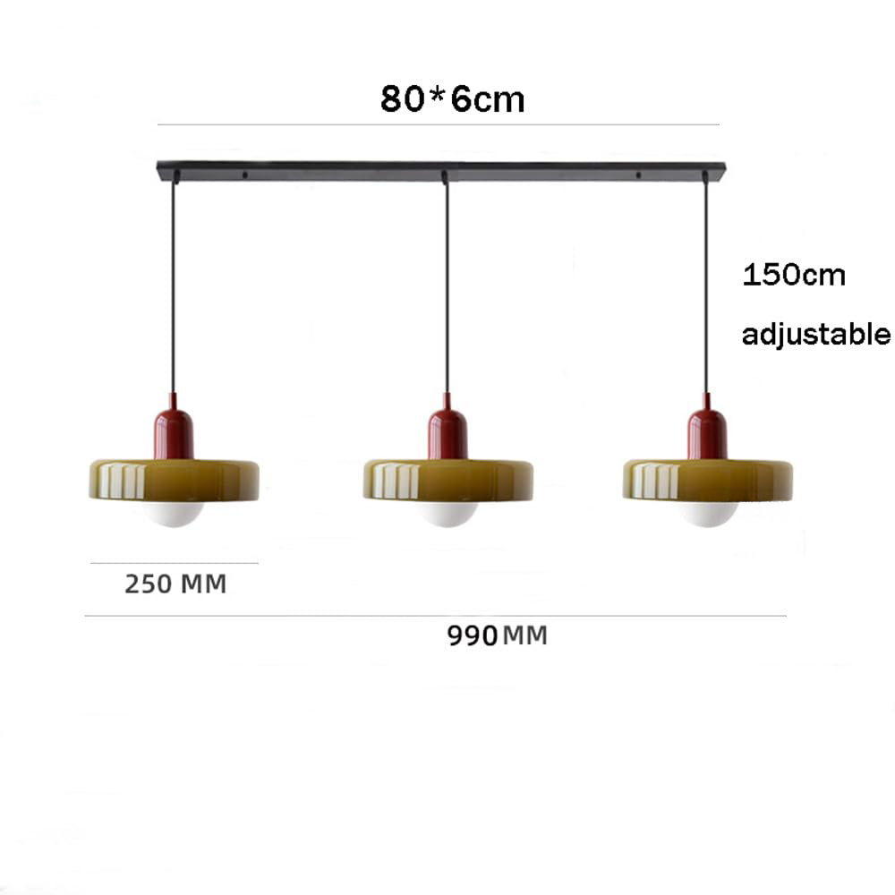 Stylish Pendant Light with 3 Colored Glass Shades Adjustable Ceiling Lamp