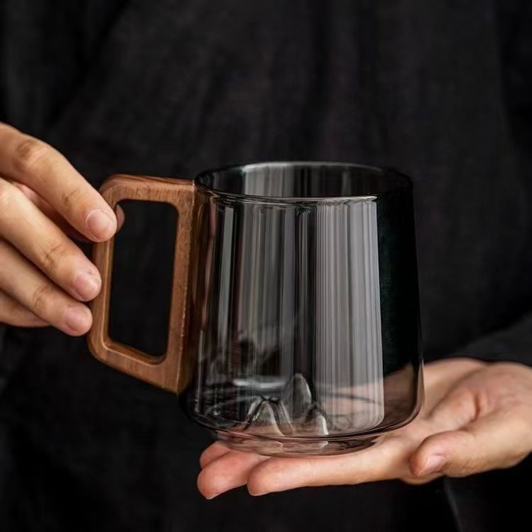 Modern Mug with Wooden Handle Stylish Large Cup for Hot & Cold Drinks