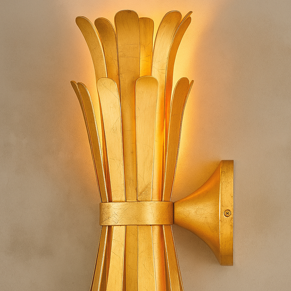 Wall lamp with decorative brass leaf shape