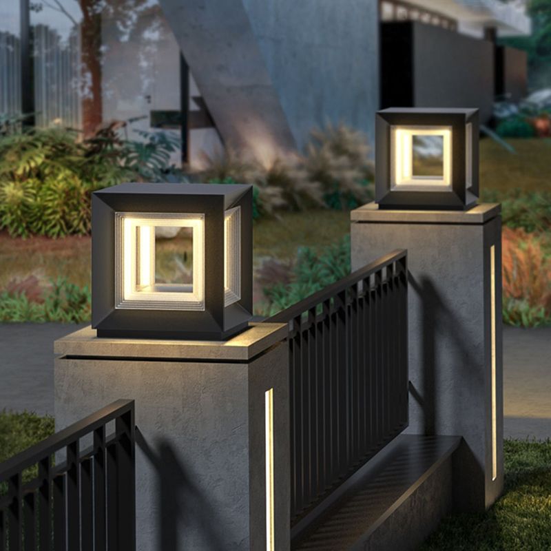 Modern Outdoor Lantern Solar Garden Light Metal LED Cube Light