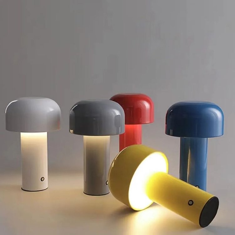 Wireless table lamp with modern mushroom design