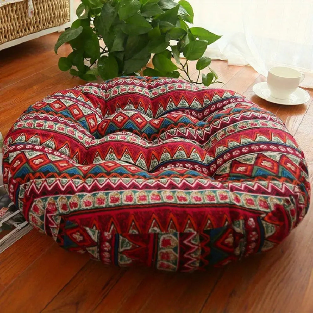Floral Boho Round Cushion Supportive Seating Pillow for Living Spaces